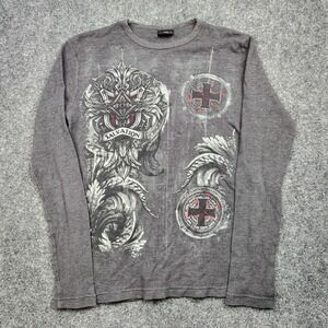 VTG Y2K MMA Elite Shirt Mens Medium Gray Salvation Thermal Waffle Knit Grunge
